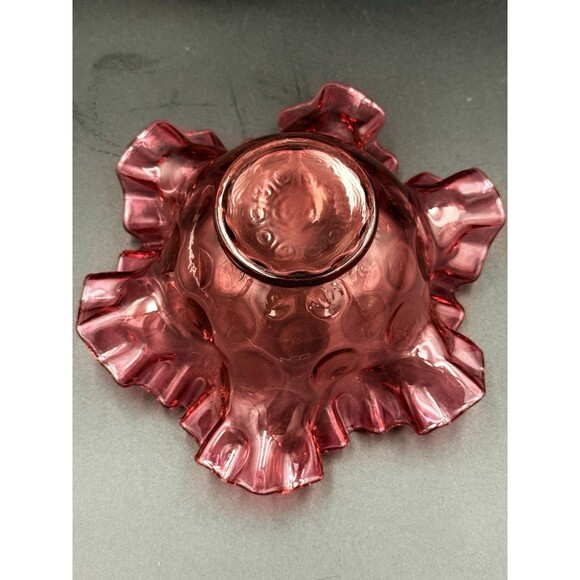 Vintage Fenton Pink Glass Compote In “Cabbage Rose Pattern” - Picture 5 of 5